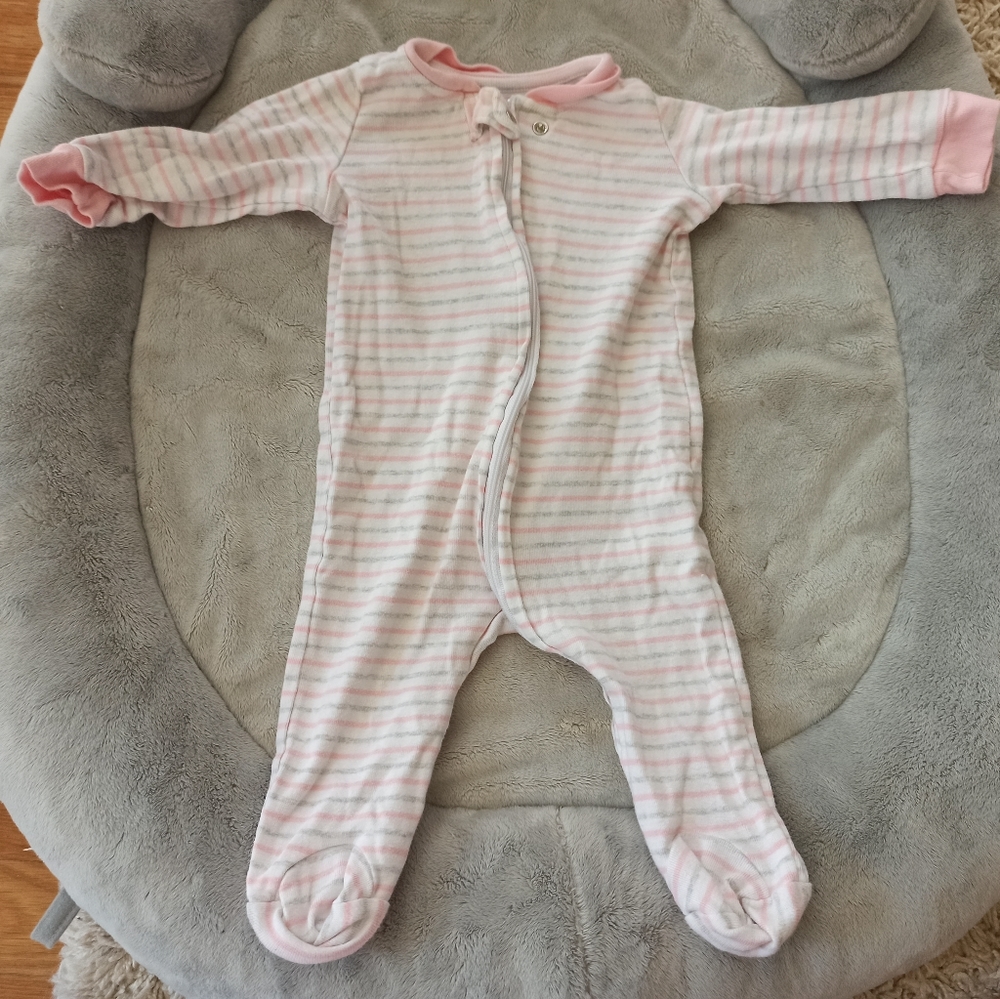 Beautiful pink and gray stripe footie